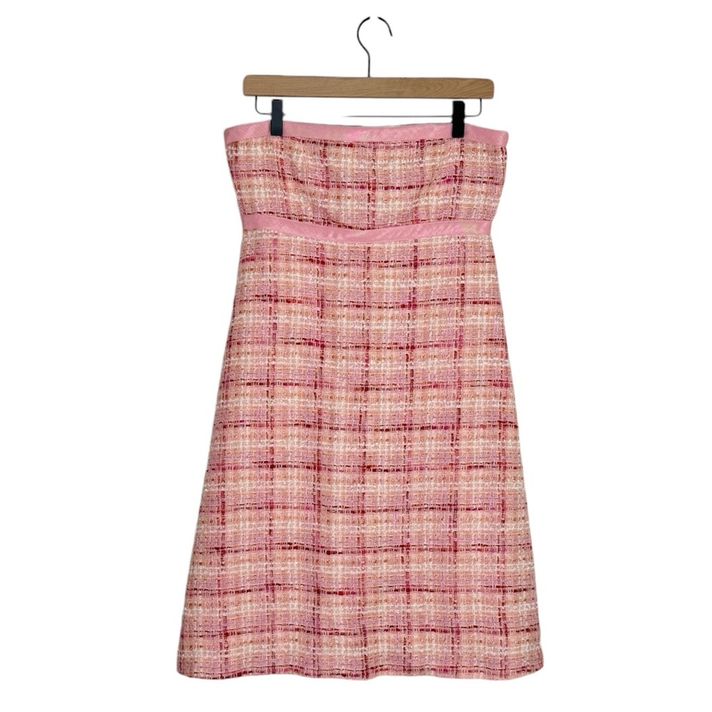 Plaid Strapless Dress Tweed Pink Mini Clueless Un Deux Trois 123 SZ Medium FR 40